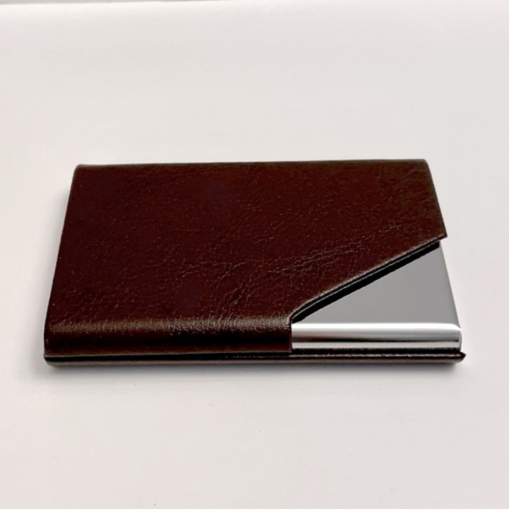 NWOT Business/Credit Card Holder Brown PU Leather and Stainless Steel